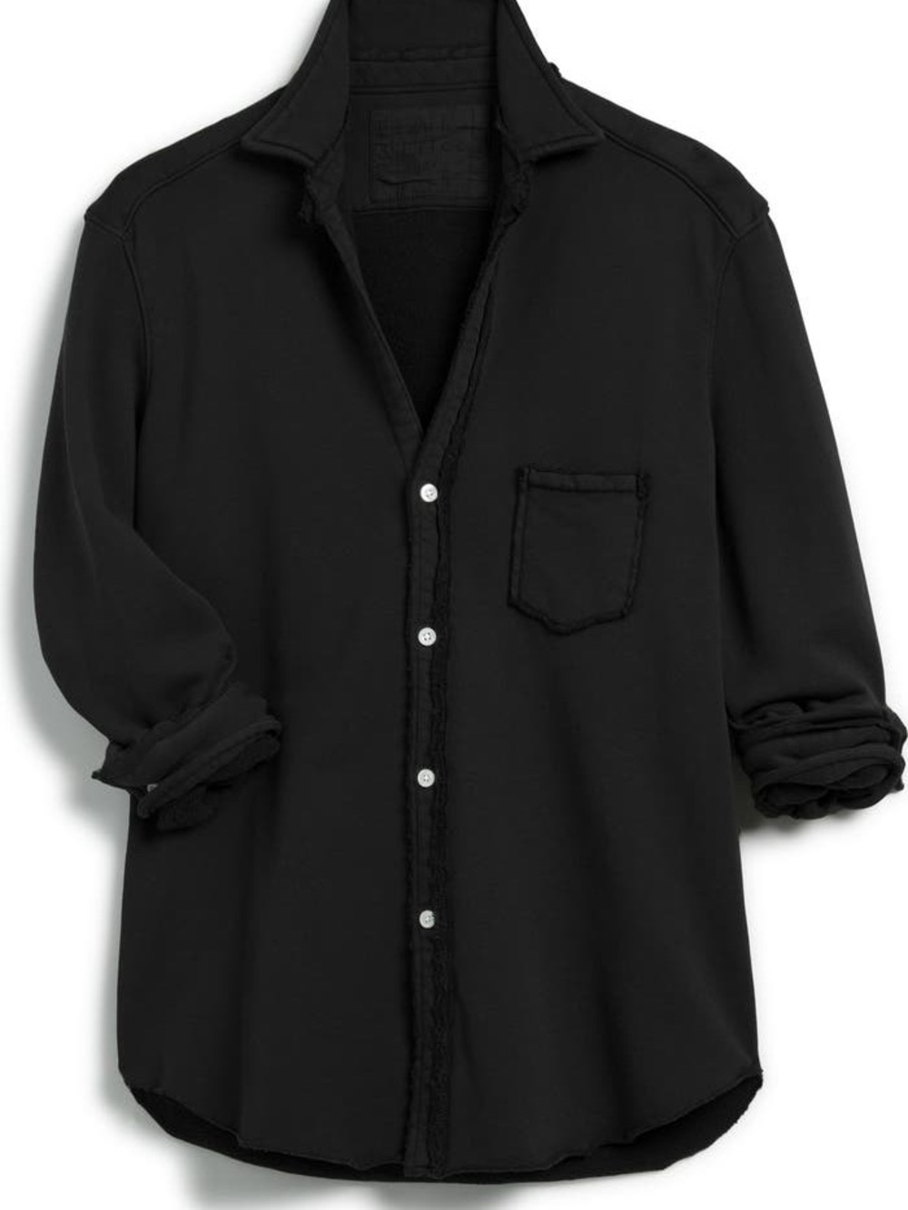 Frank & Eileen Triple Fleece Relaxed Button Up Shirt Raw Edge Black Size Large - Picture 4 of 13